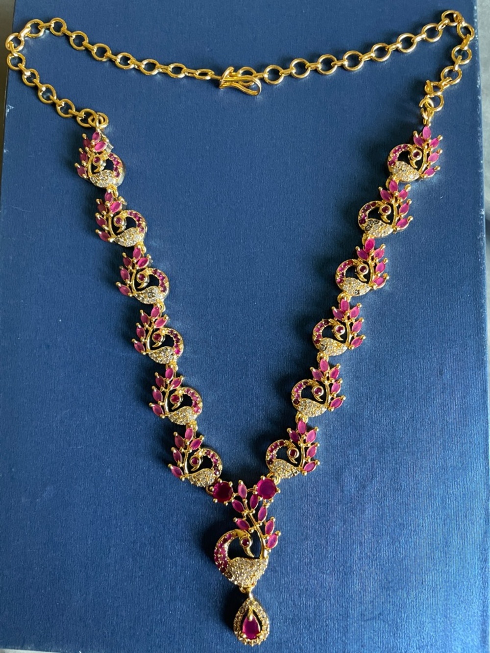 Gold-Tone Pink Teardrop Pendant Necklace - Women Jewelry